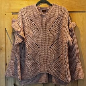 POL Chunky Knit Sweater with Ruffles and Flared Cuffs. Pink. Small. NWOT.